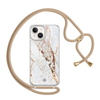 Casimoda iPhone 14 hoesje met beige koord - Marmer goud