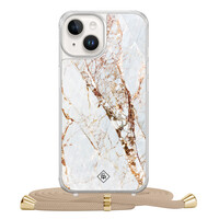 Casimoda iPhone 14 hoesje met beige koord - Marmer goud
