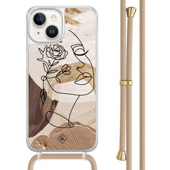 Casimoda iPhone 14 hoesje met beige koord - Abstract gezicht bruin