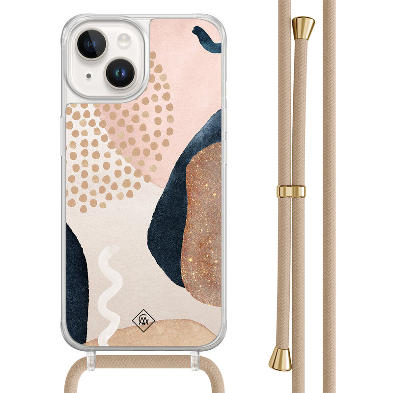 Casimoda iPhone 14 hoesje met beige koord - Abstract dots