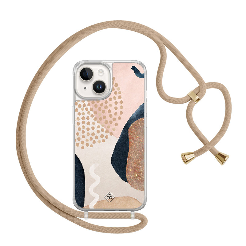 Casimoda iPhone 14 hoesje met beige koord - Abstract dots