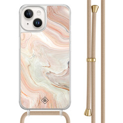 Casimoda iPhone 14 hoesje met beige koord - Marmer waves