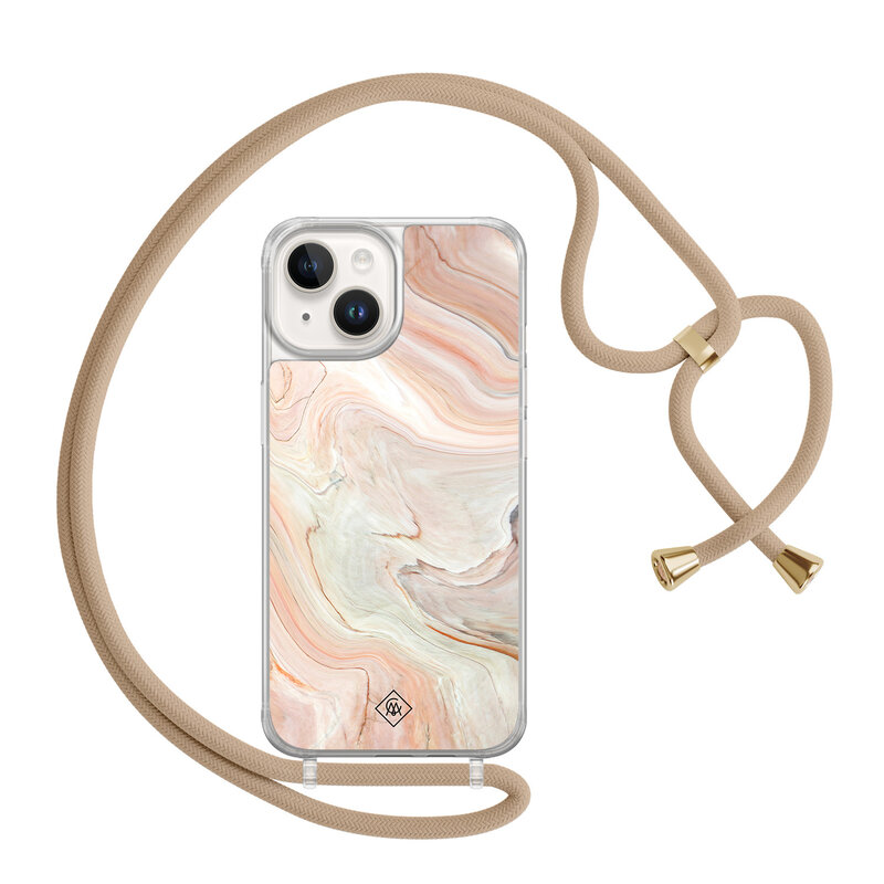 Casimoda iPhone 14 hoesje met beige koord - Marmer waves