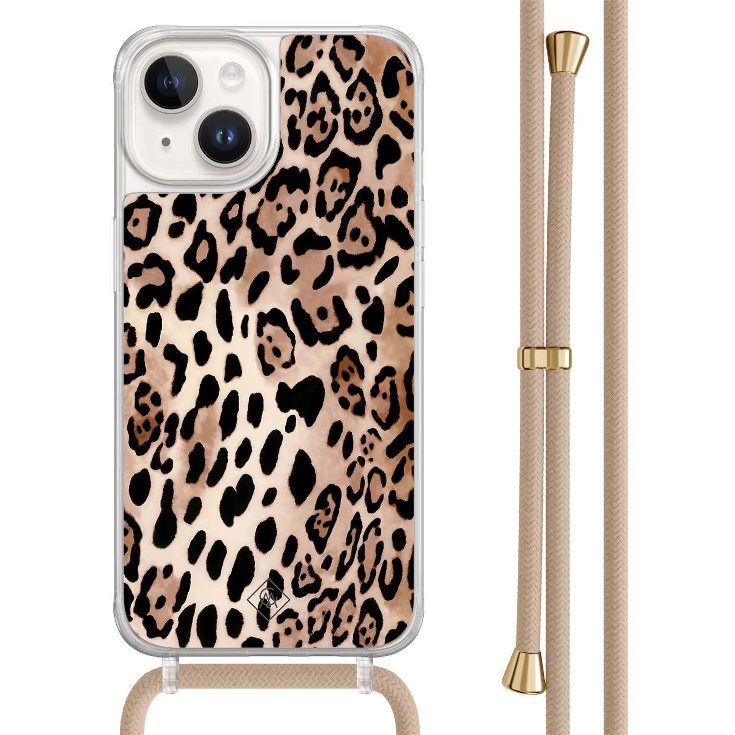 iPhone 14 hoesje met beige koord - Golden wildcat
