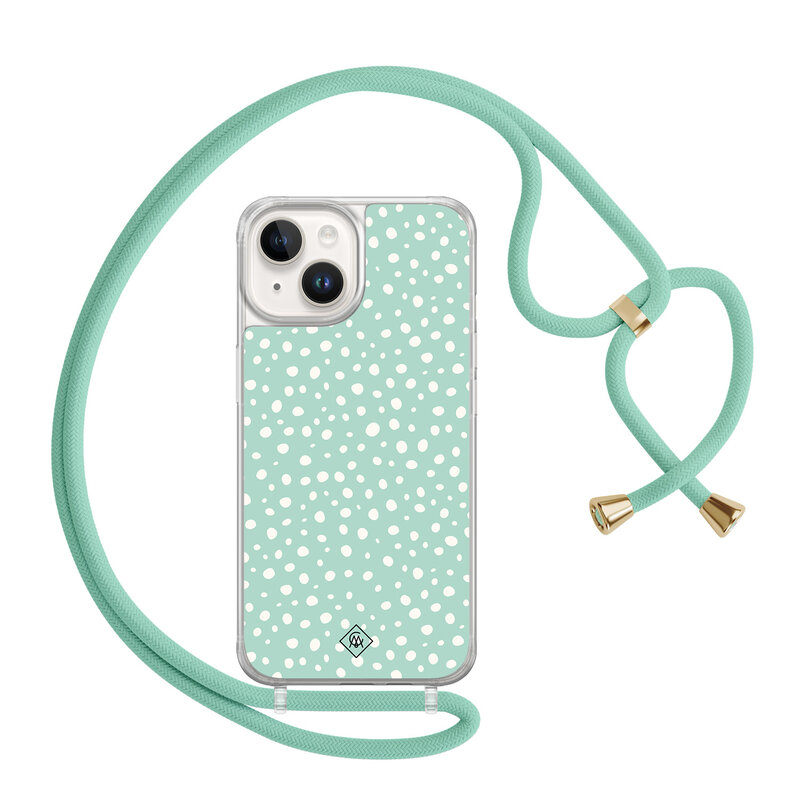 Casimoda iPhone 14 hoesje met mint koord - Mint dots