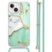 Casimoda iPhone 14 hoesje met mint koord - Marmer mintgroen