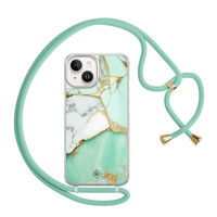 Casimoda iPhone 14 hoesje met mint koord - Marmer mintgroen