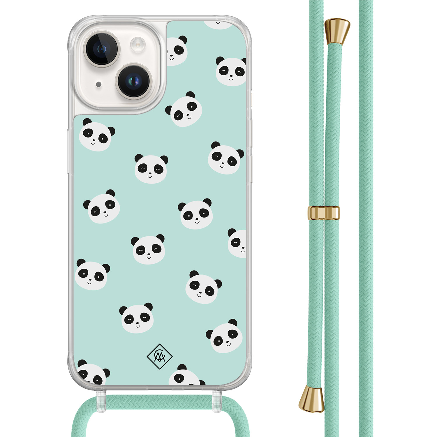 iPhone 14 hoesje met mint koord - Panda print