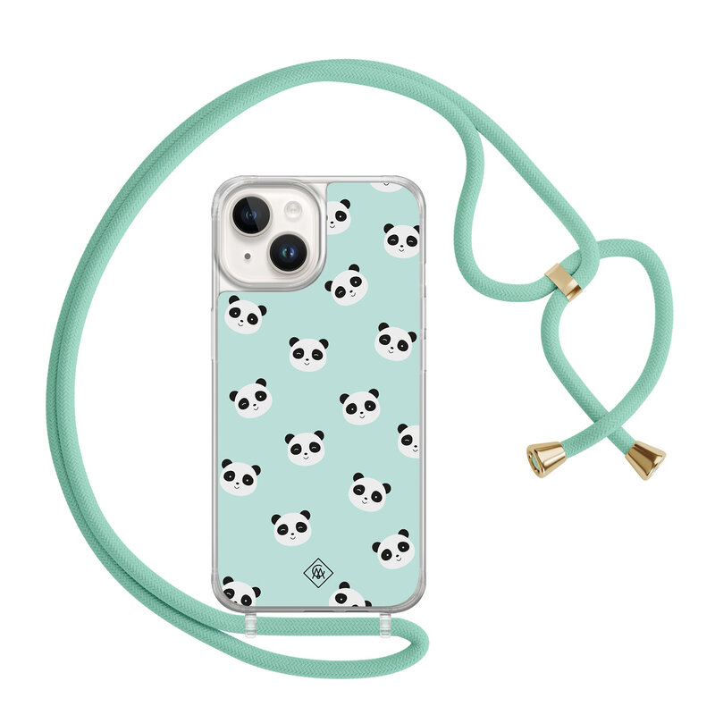 Casimoda iPhone 14 hoesje met mint koord - Panda print