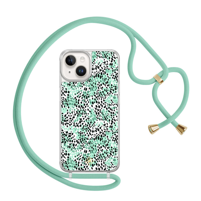 Casimoda iPhone 14 hoesje met mint koord - Luipaard mint