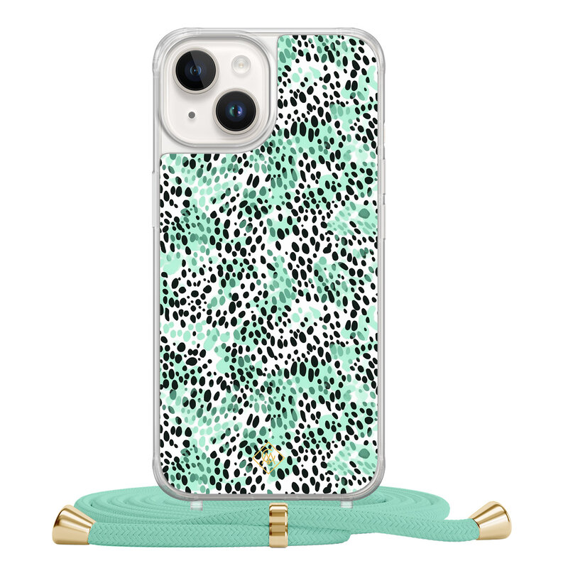 Casimoda iPhone 14 hoesje met mint koord - Luipaard mint