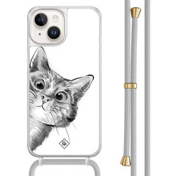 Casimoda iPhone 14 hoesje met grijs koord - Peekaboo kat