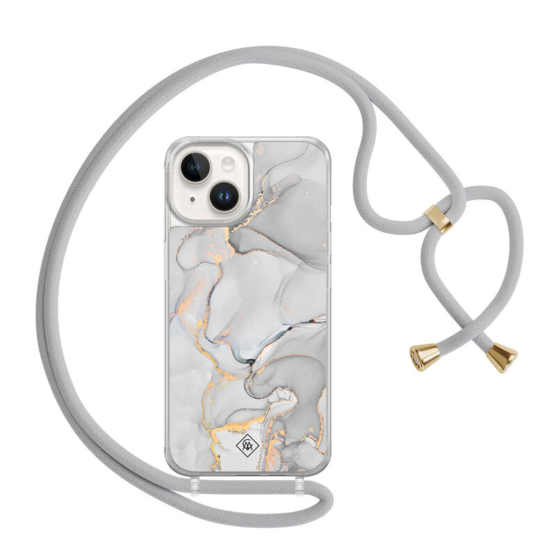 Casimoda iPhone 14 hoesje met grijs koord - Marmer grijs