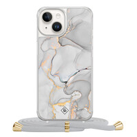 Casimoda iPhone 14 hoesje met grijs koord - Marmer grijs
