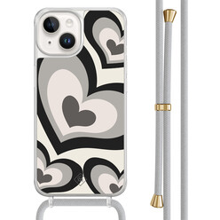 Casimoda iPhone 14 hoesje met grijs koord - Hart swirl zwart