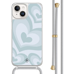 Casimoda iPhone 14 hoesje met grijs koord - Hart swirl blauw