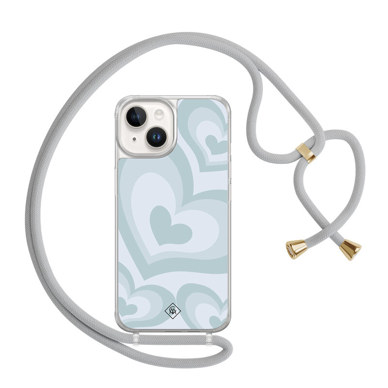 Casimoda iPhone 14 hoesje met grijs koord - Hart swirl blauw