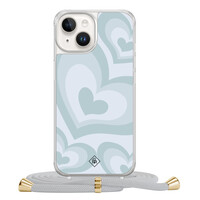 Casimoda iPhone 14 hoesje met grijs koord - Hart swirl blauw