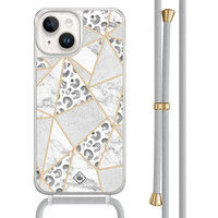Casimoda iPhone 14 hoesje met grijs koord - Stone & leopard