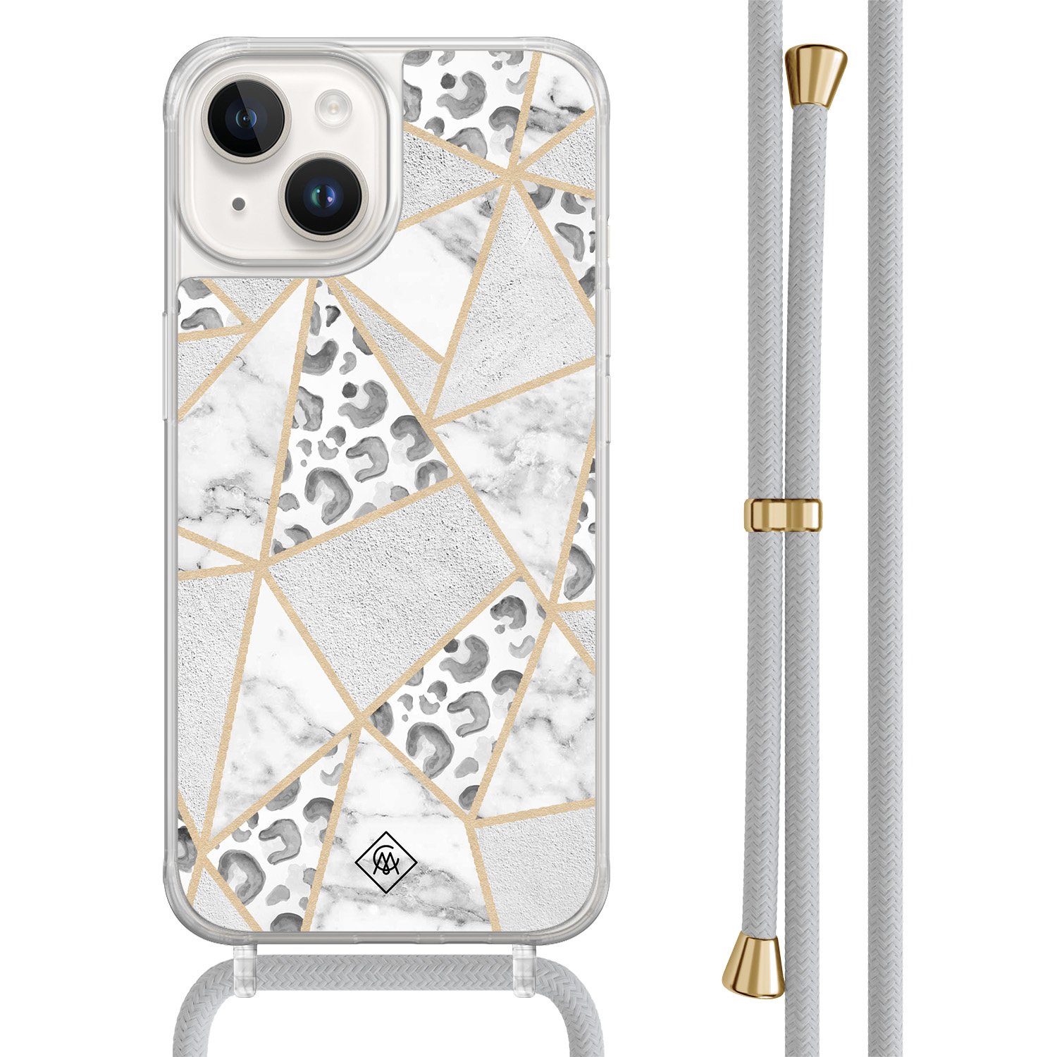 iPhone 14 hoesje met grijs koord - Stone & leopard