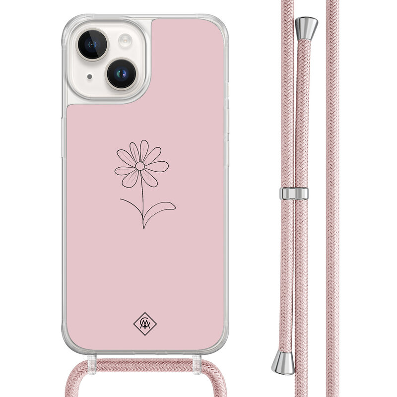 Casimoda iPhone 14 hoesje met rosegoud koord - Madeliefje