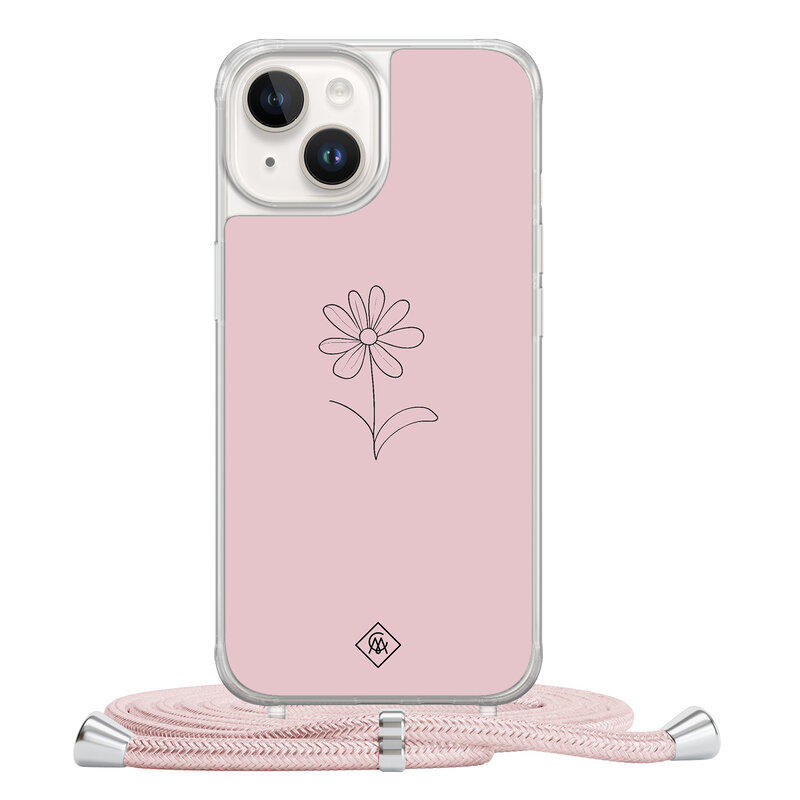 Casimoda iPhone 14 hoesje met rosegoud koord - Madeliefje