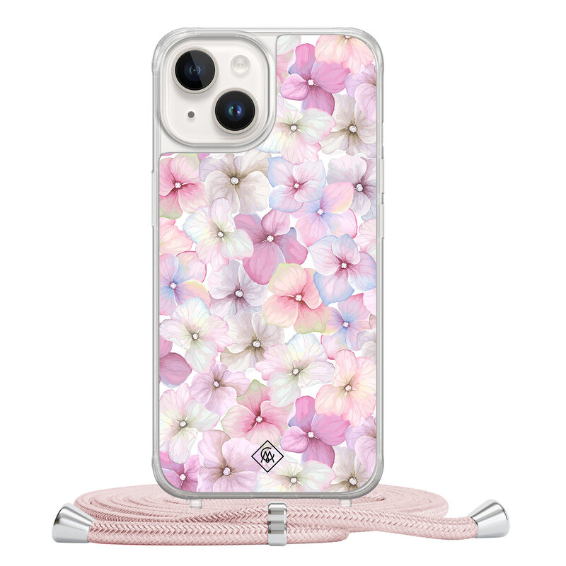 Casimoda iPhone 14 hoesje met rosegoud koord - Floral hortensia