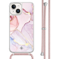 Casimoda iPhone 14 hoesje met rosegoud koord - Purple sky