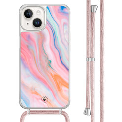 Casimoda iPhone 14 hoesje met rosegoud koord - Pink glam