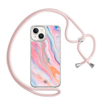 Casimoda iPhone 14 hoesje met rosegoud koord - Pink glam