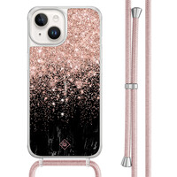 Casimoda iPhone 14 hoesje met rosegoud koord - Marmer twist