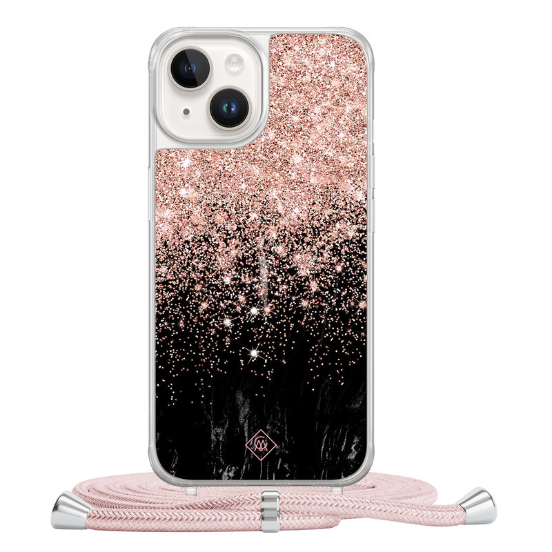 Casimoda iPhone 14 hoesje met rosegoud koord - Marmer twist