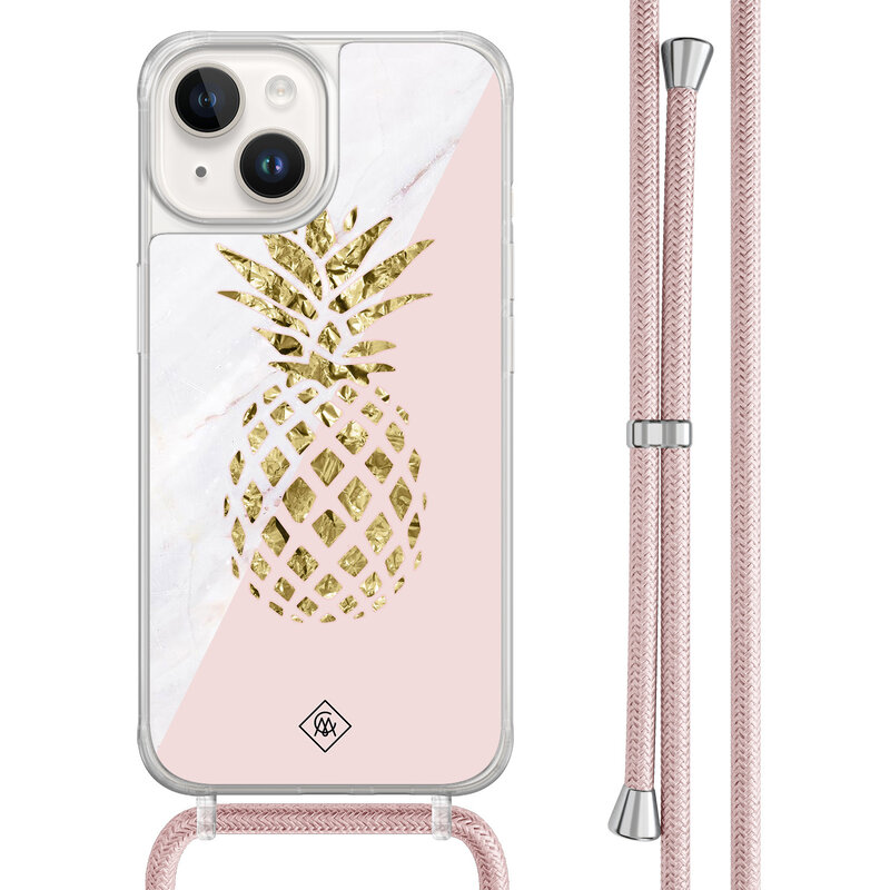 Casimoda iPhone 14 hoesje met rosegoud koord - Ananas