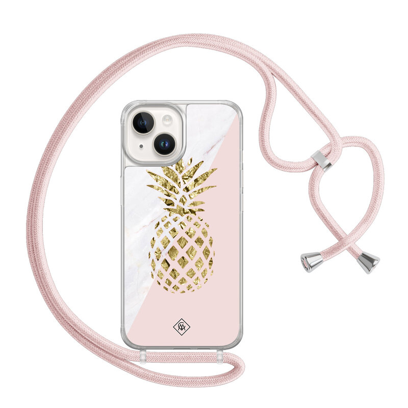 Casimoda iPhone 14 hoesje met rosegoud koord - Ananas