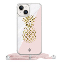 Casimoda iPhone 14 hoesje met rosegoud koord - Ananas