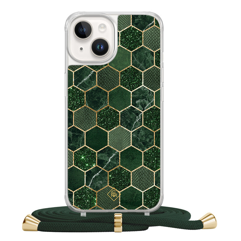 Casimoda iPhone 14 hoesje met groen koord - Kubus groen