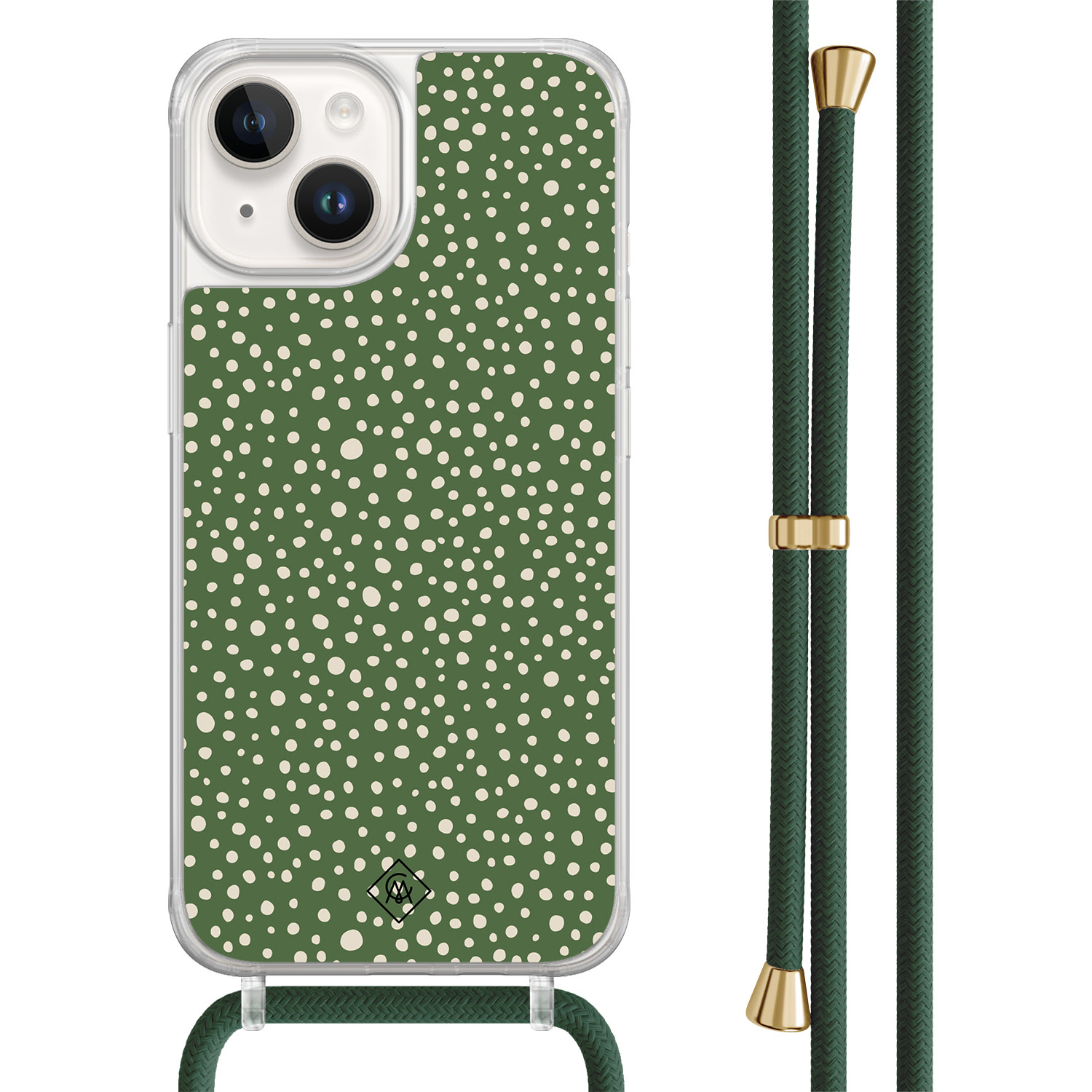 iPhone 14 hoesje met groen koord - Green dots