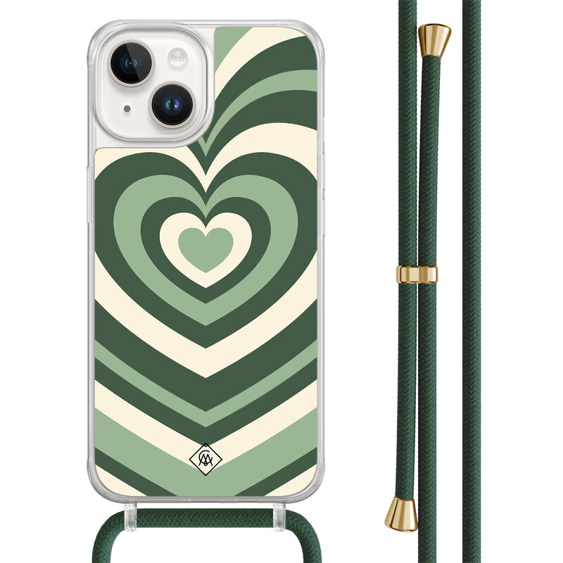 Casimoda iPhone 14 hoesje met groen koord - Hart swirl groen