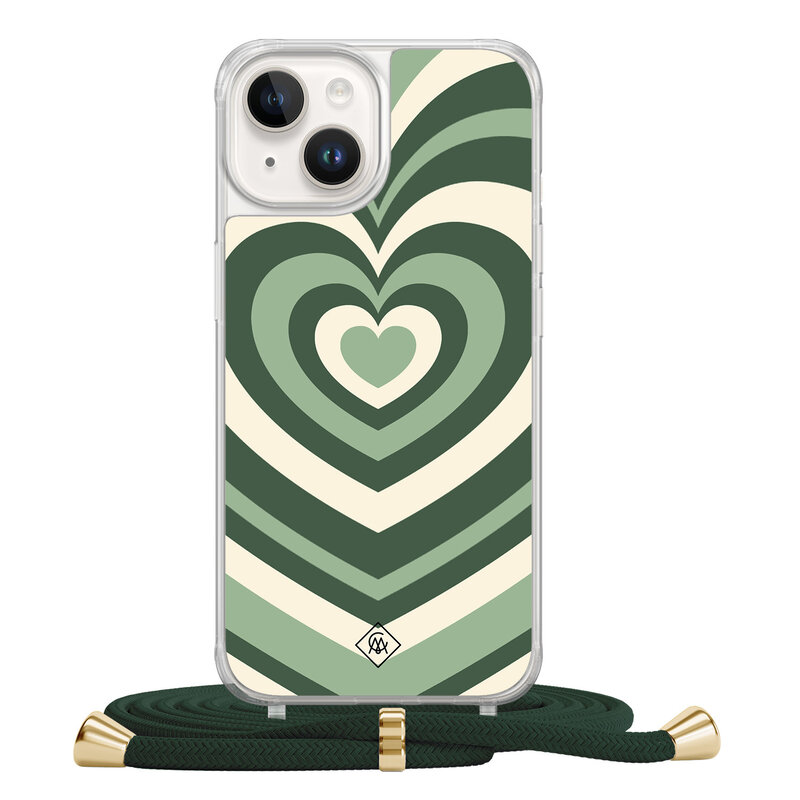Casimoda iPhone 14 hoesje met groen koord - Hart swirl groen