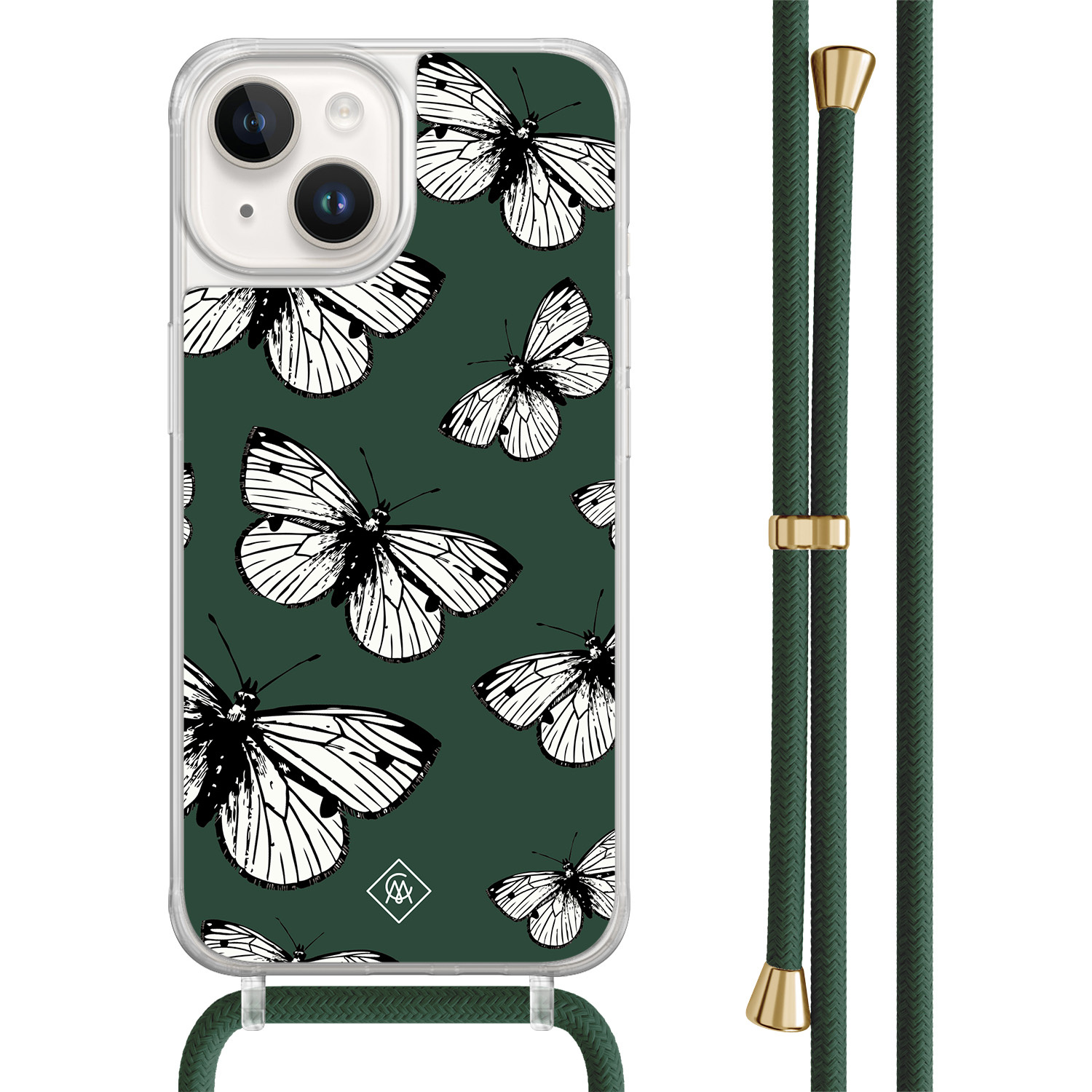 iPhone 14 hoesje met groen koord - Vlinders