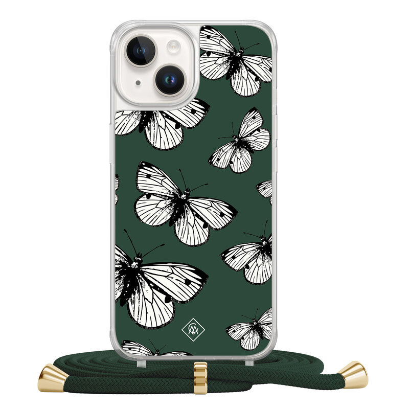 Casimoda iPhone 14 hoesje met groen koord - Vlinders