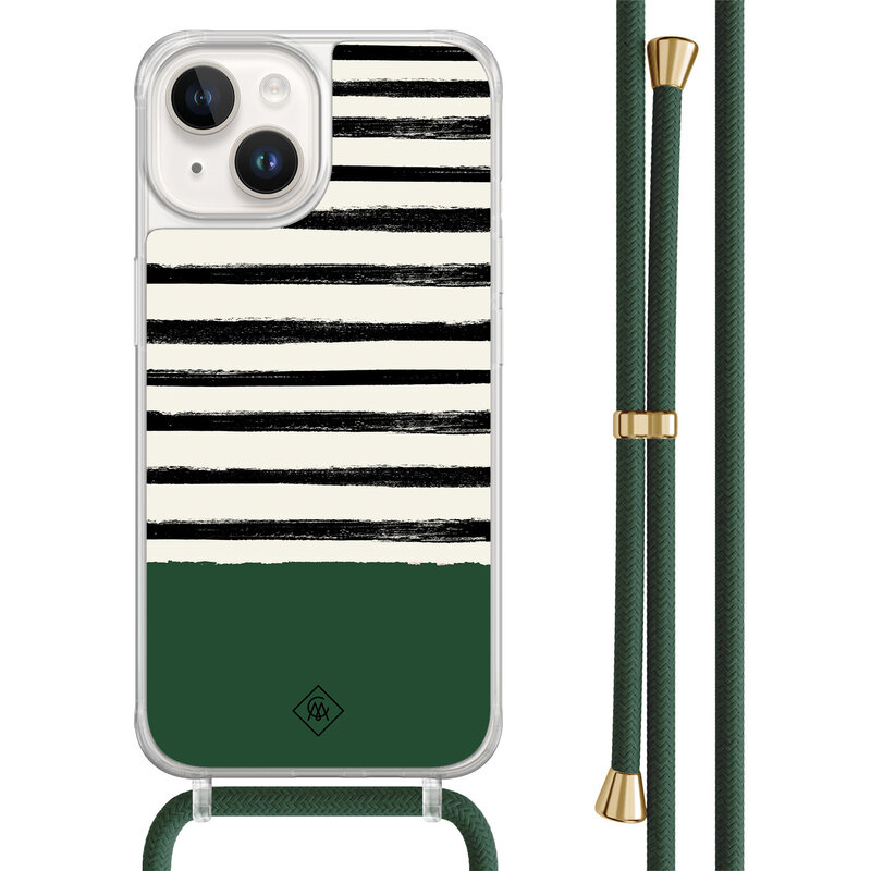 Casimoda iPhone 14 hoesje met groen koord - Green stripes