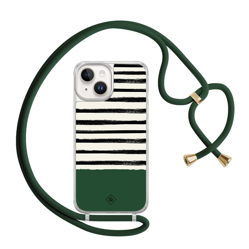 Casimoda iPhone 14 hoesje met groen koord - Green stripes