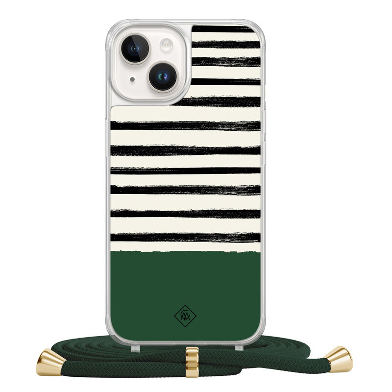 Casimoda iPhone 14 hoesje met groen koord - Green stripes
