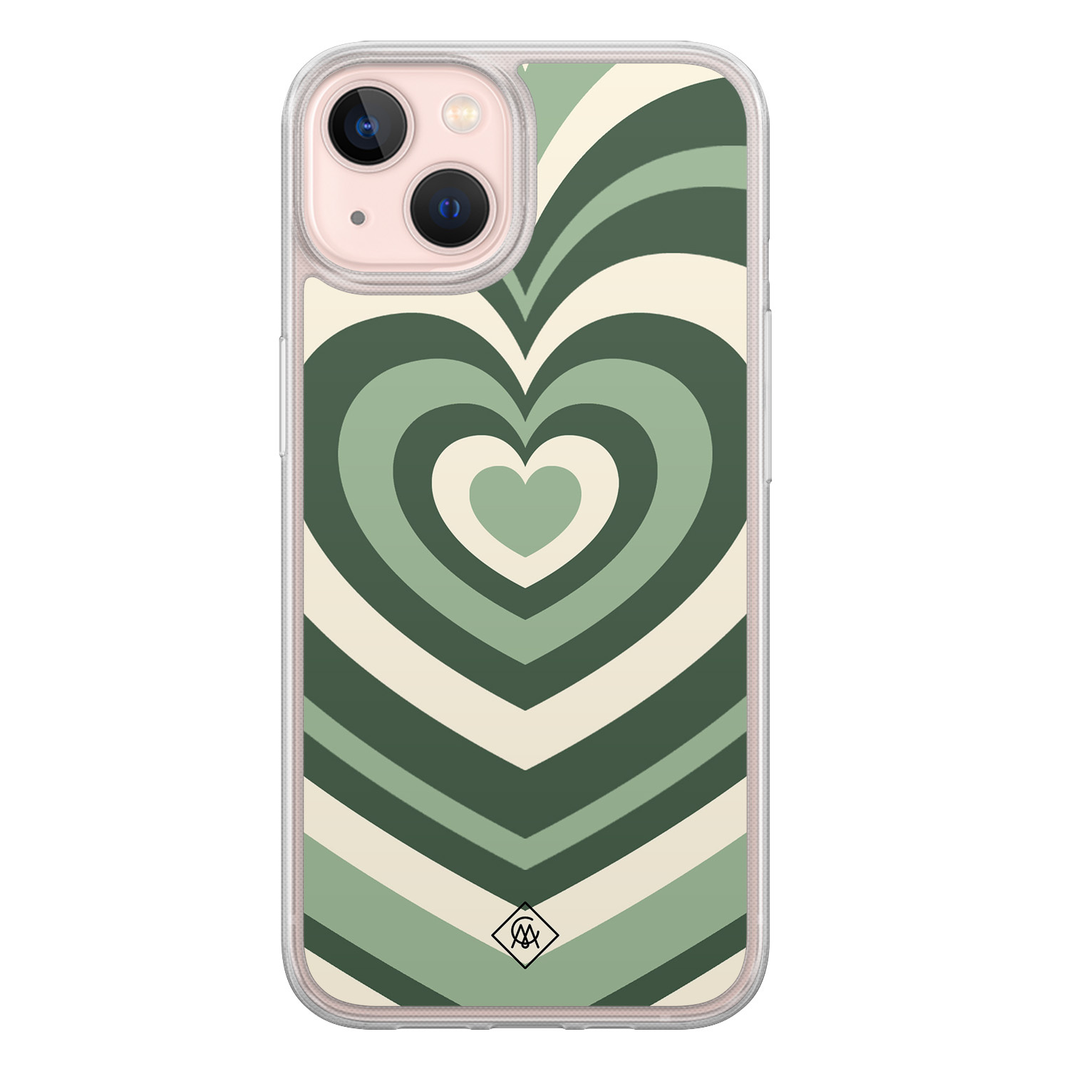 iPhone 13 hybride hoesje - Groen hart swirl