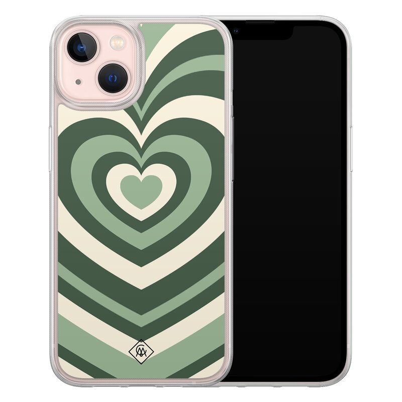 Casimoda iPhone 13 hybride hoesje - Groen hart swirl