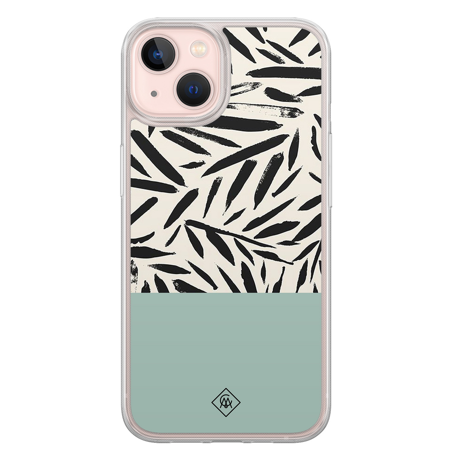iPhone 13 hybride hoesje - Abstract mint palms