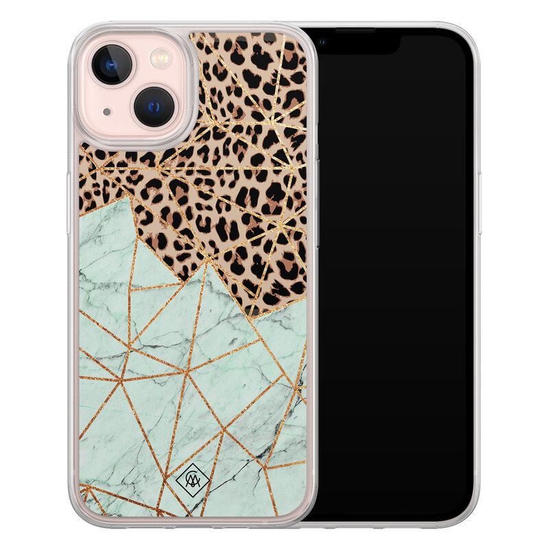 Casimoda iPhone 13 hybride hoesje - Luipaard marmer mint