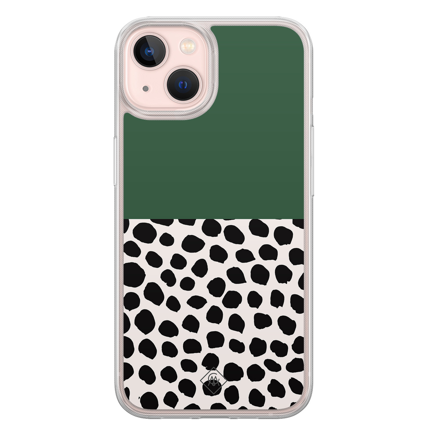 iPhone 13 hybride hoesje - Green polka
