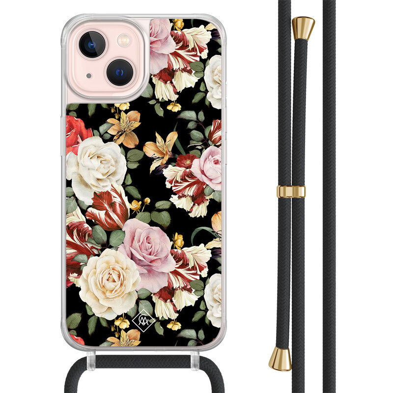 Casimoda iPhone 13 hoesje met zwart koord - Flowerpower